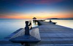天空 夕阳 大海 木栈道 黄昏