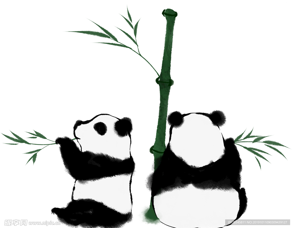 吃竹子的熊猫插图(熊猫、动物、竹子、保护动物)扁平化插图_北极熊素材库