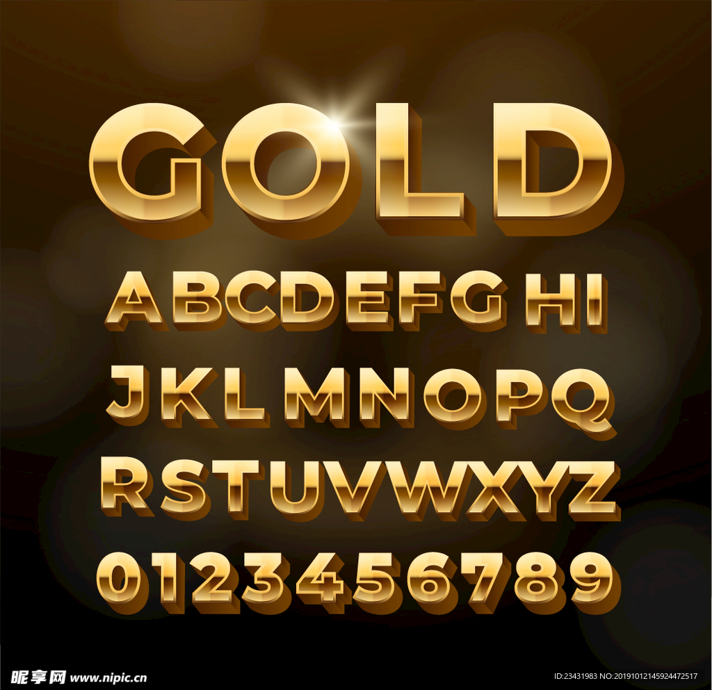 30款金色字母与数字设计矢量图