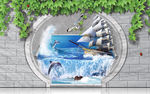 现代3D立体海洋海豚儿童房背景
