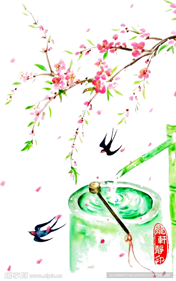 桃花树枝古风图案