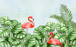 火烈鸟植物背景画