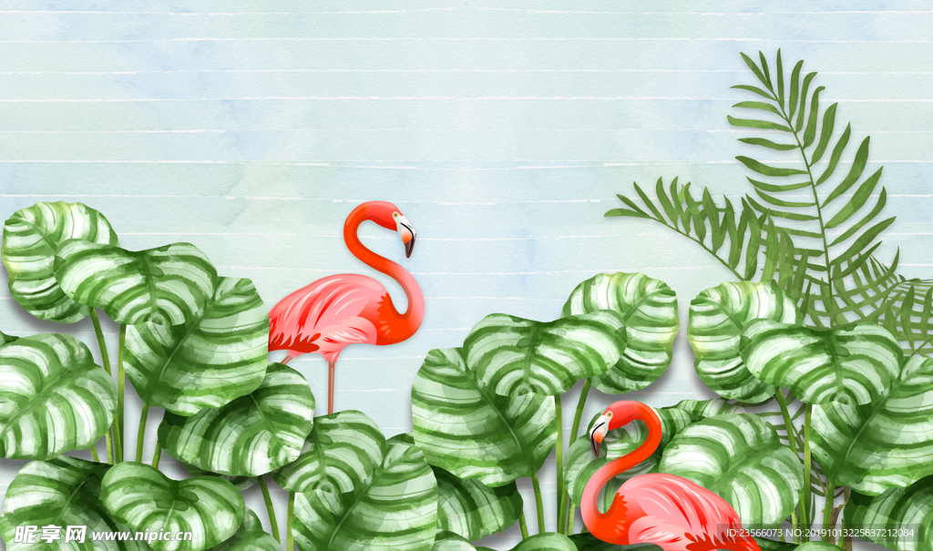 火烈鸟植物背景画