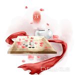 水彩风格围棋棋盘棋子插画