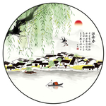 中式烟雨江南意境山水圆形装饰画