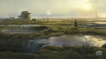 草地沼泽彩色插画风景