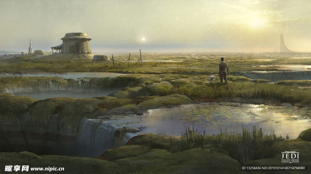 草地沼泽彩色插画风景