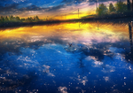 彩色风景池塘插画背景