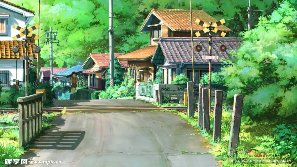 彩色插画公路房屋建筑风景