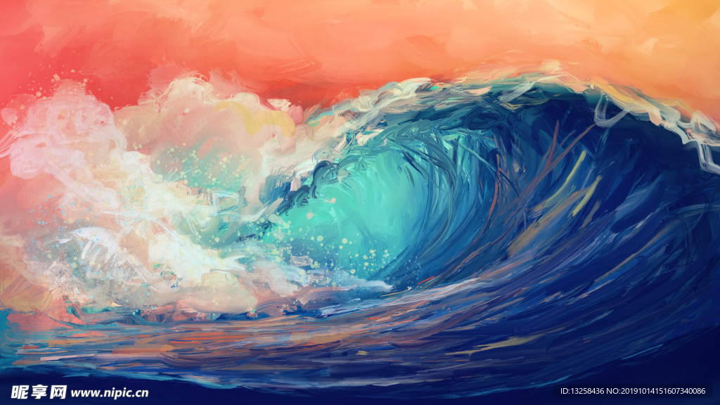 彩色海浪插画背景