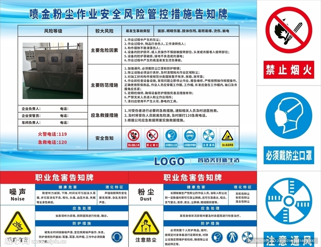 喷金粉尘作业安全告知牌职业危害