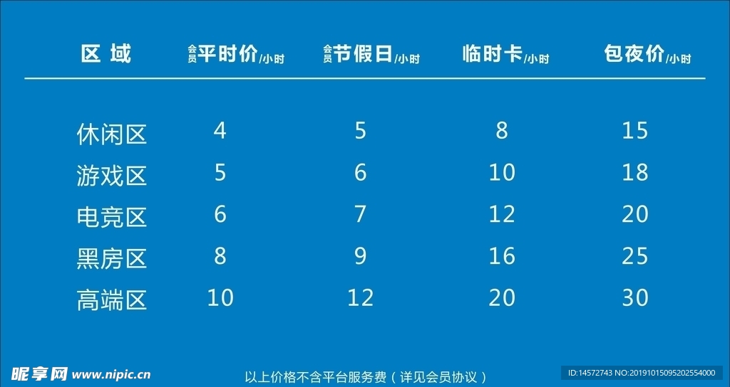 网吧价格表