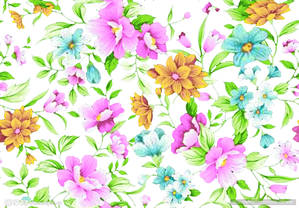 数码印花  手绘花 热带植物