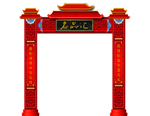 红色中国风门楼