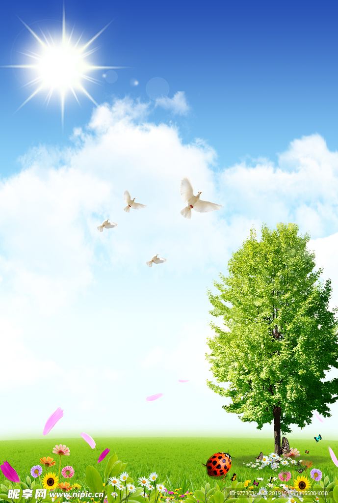 蓝天白云草地