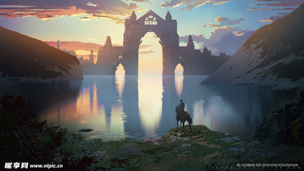 彩色插画动漫风景背景