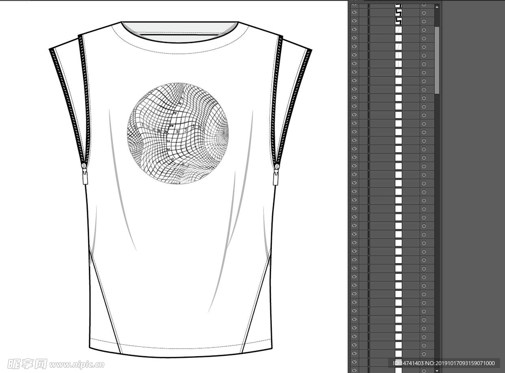 个性拉链装饰女装无袖T恤矢量款