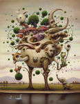球状树木月亮老人科幻丛林卡通图