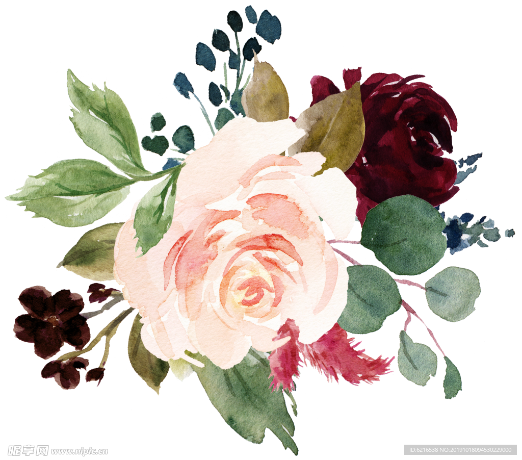 水彩花 免扣 PNG