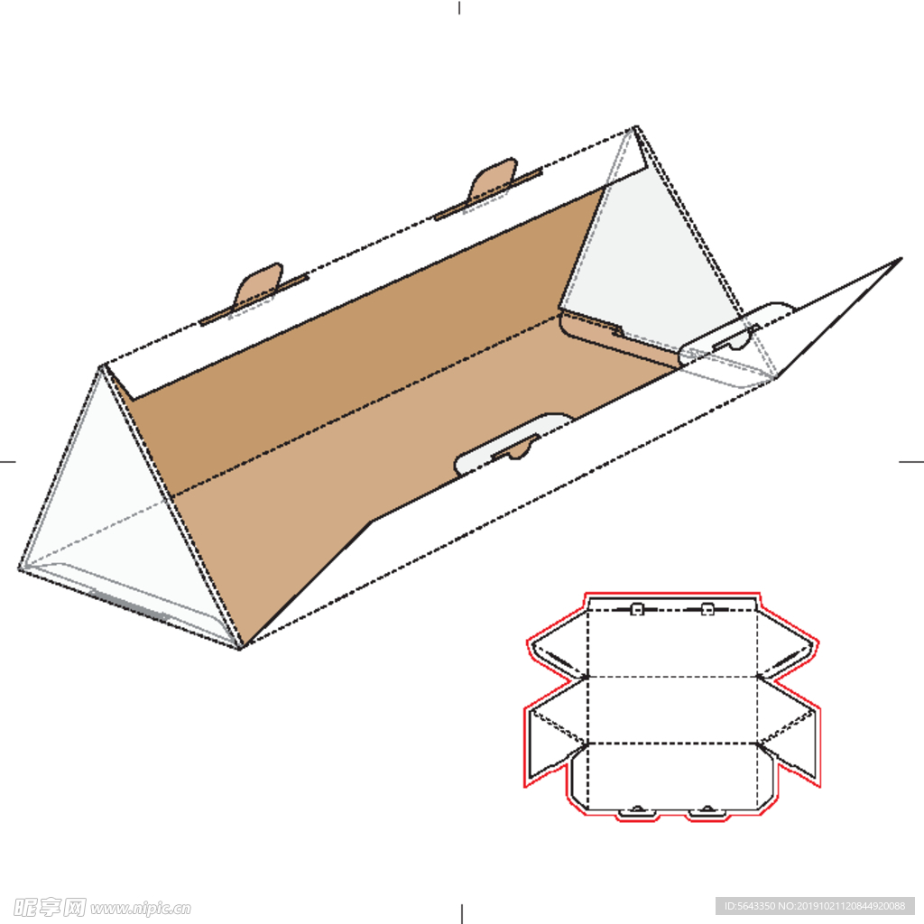 三角盒 包装盒 刀模图 效果图