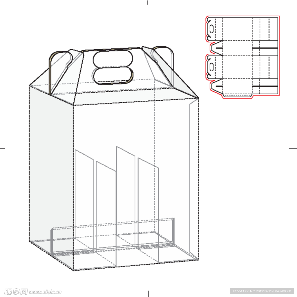 手拎盒 礼包盒 刀模图 效果图