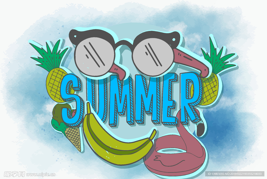 夏季彩绘蓝天度假海报