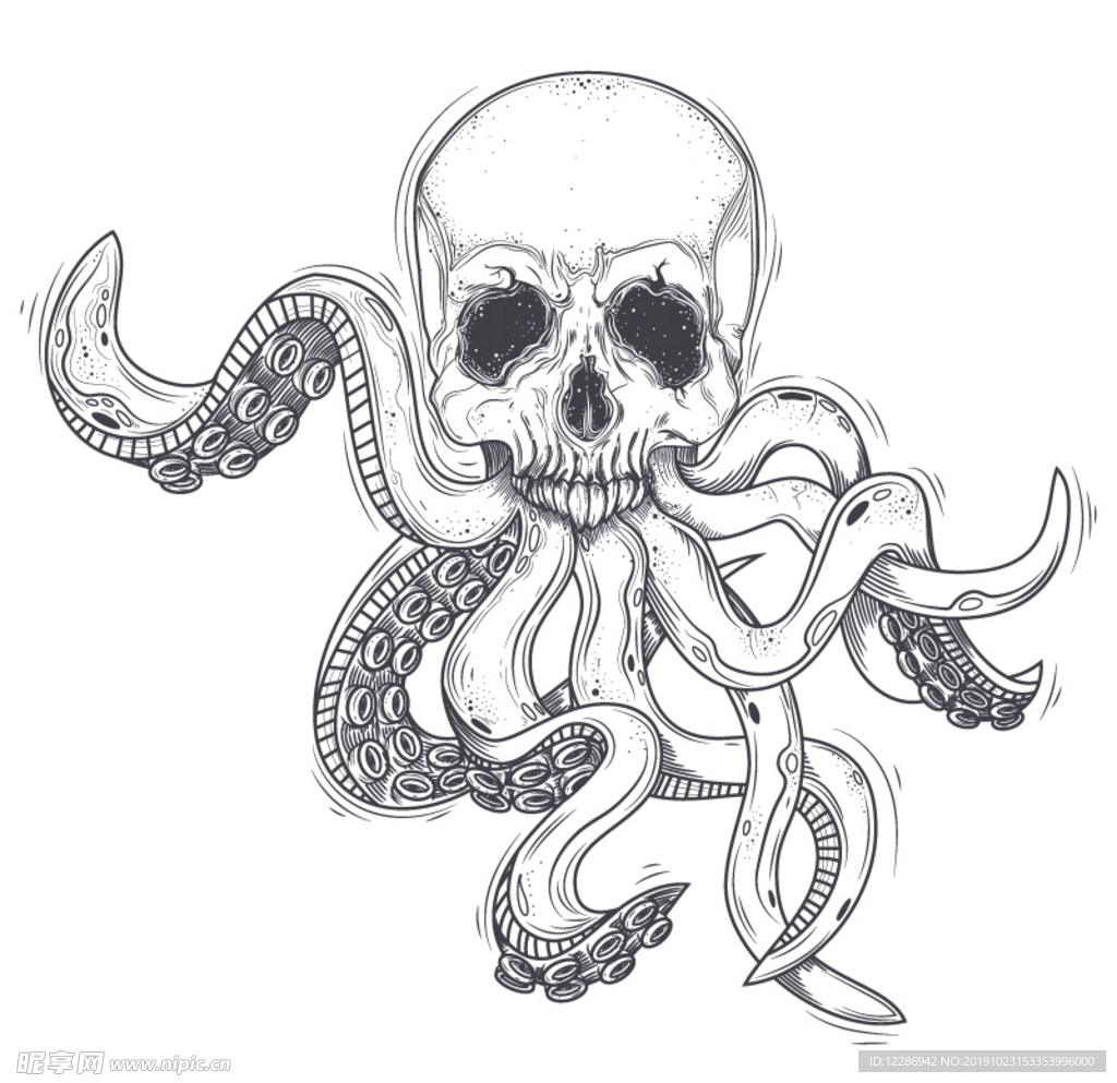骷髅头八爪鱼插画