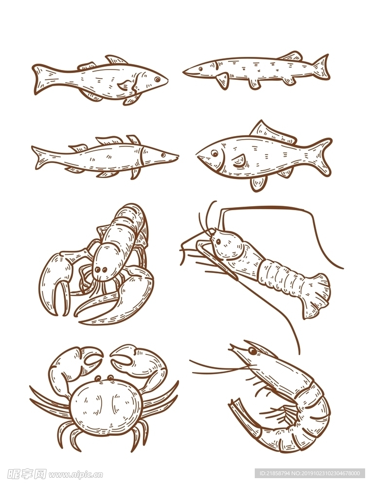 手绘海鲜插画矢量素材