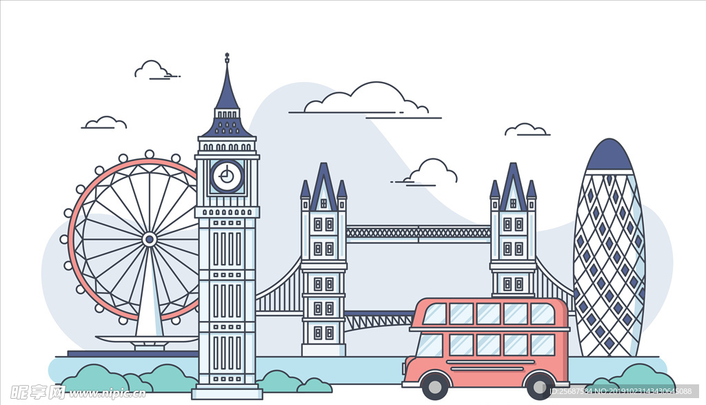 英国地标建筑插画