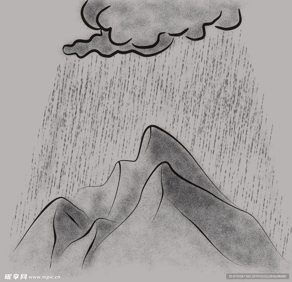 黑白山雨小画