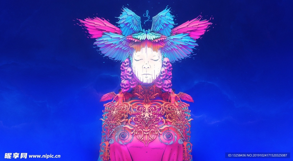 彩色插画人物动漫背景