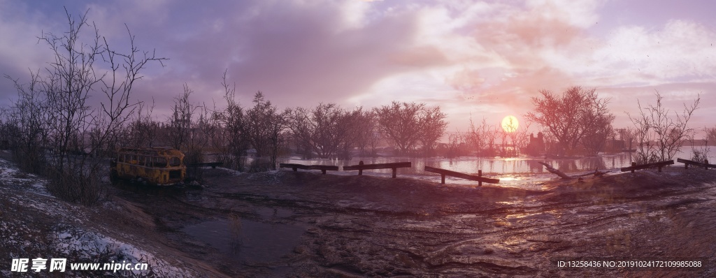 河水天空云彩枯树风景