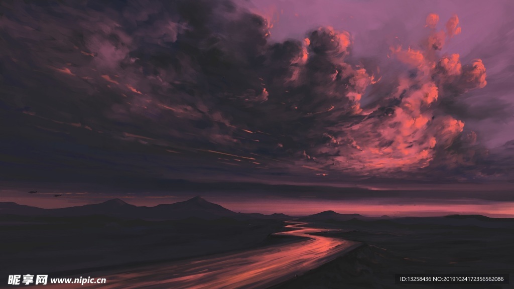 彩色插画天空云彩风景