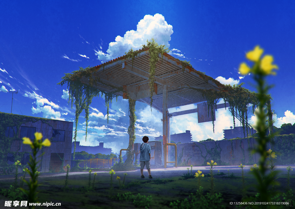 彩色插画人物动漫背景