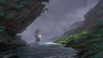 彩色插画风景帆船河流