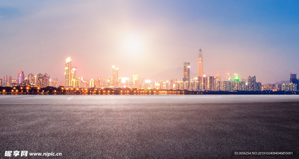 城市夜景远景地面背景