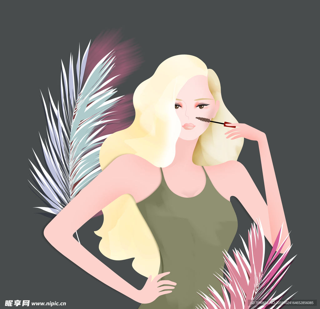 美妆美女手绘插画