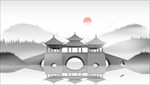 水墨中国传统亭台楼阁