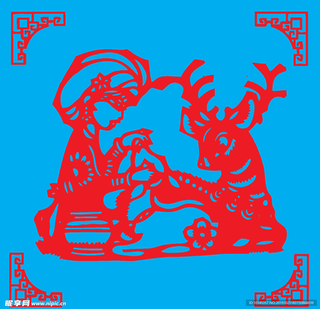 养鹿剪纸