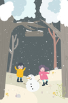 小孩堆雪人