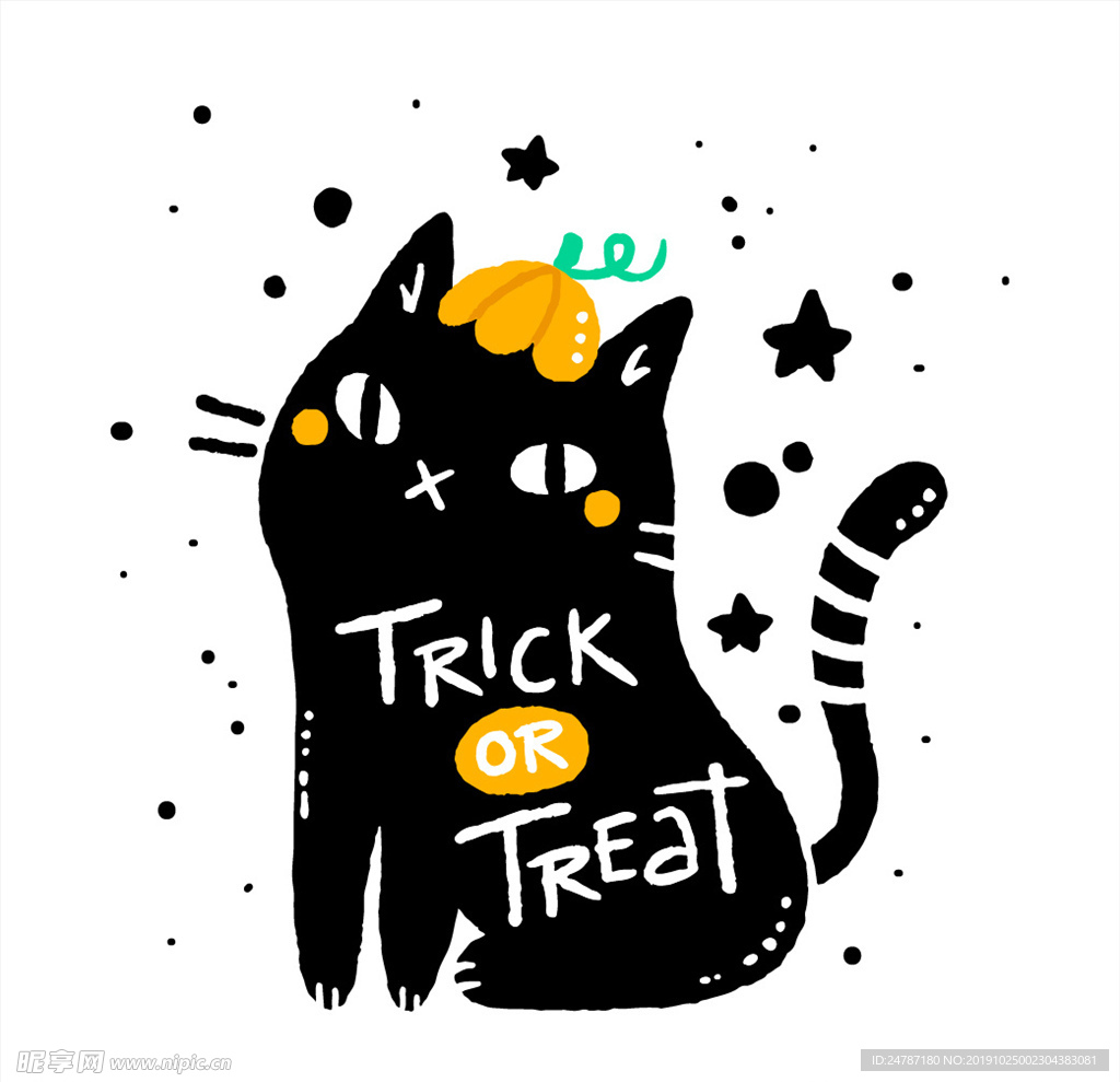 创意万圣节黑猫手绘插画图案设计图__其他_动漫动画_设计图库_昵图网nipic.com