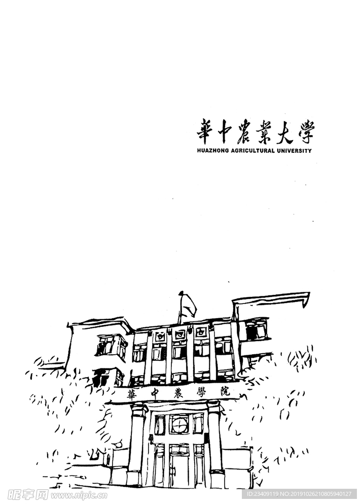 华中农业大学主楼线稿
