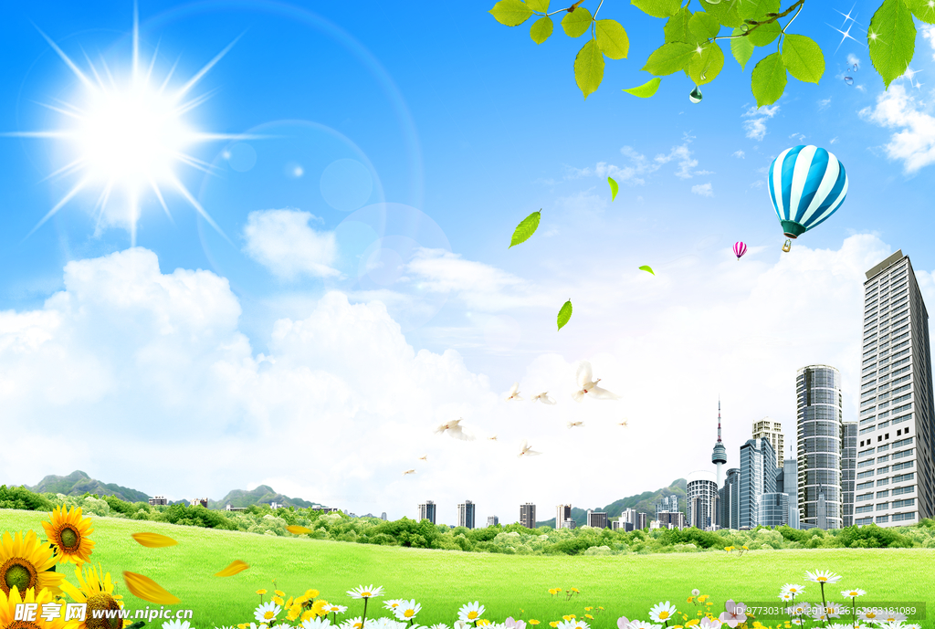 蓝天白云草地