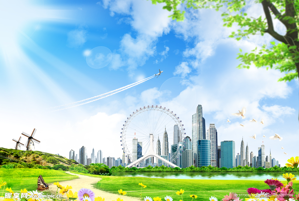 蓝天白云草地