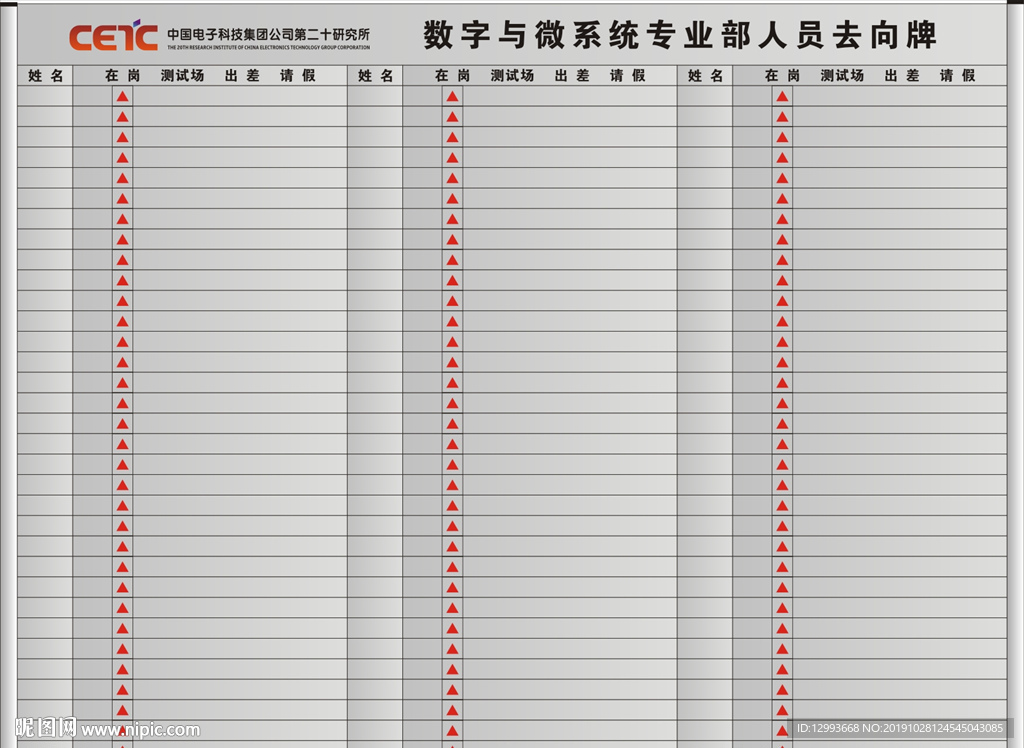 人员工作去向牌