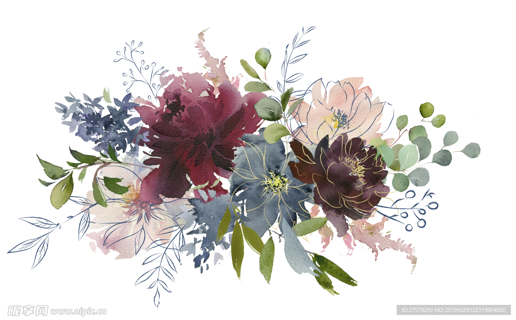 手绘植物 组合花朵 婚礼素材