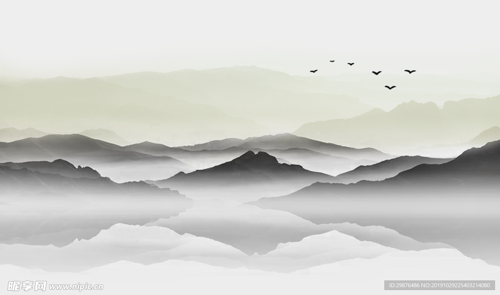 水墨山水背景墙装饰画