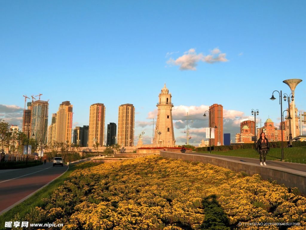 哈尔滨松花江畔夕阳风景