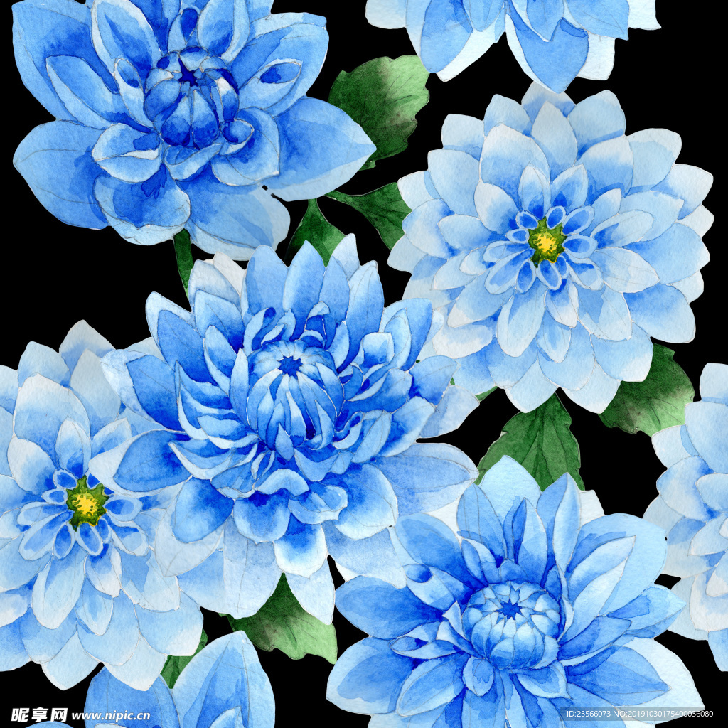 水彩植物花朵绿叶