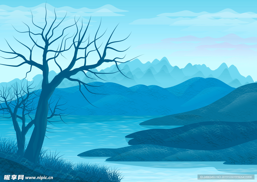 蓝色风光插图